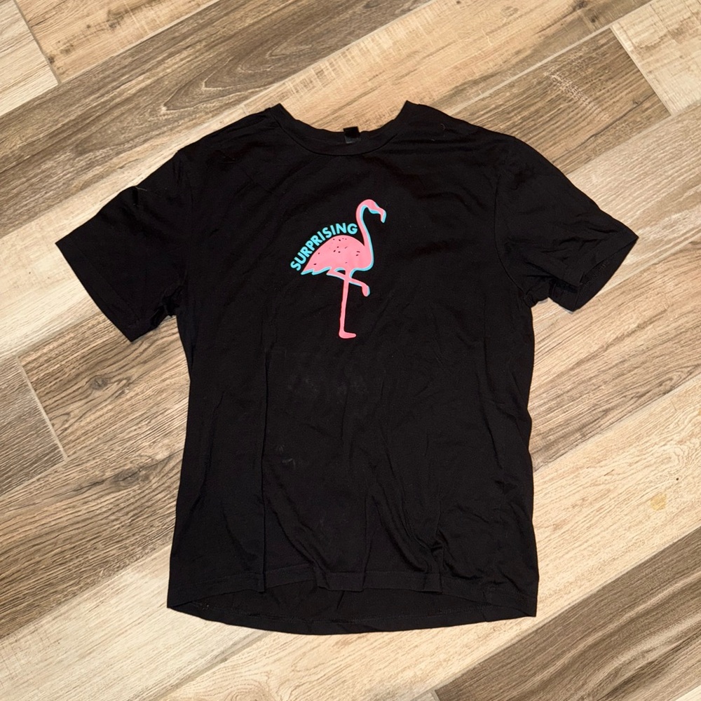 SHEIN Black Tee with Pink and Blue Flamingo EUC Mens S